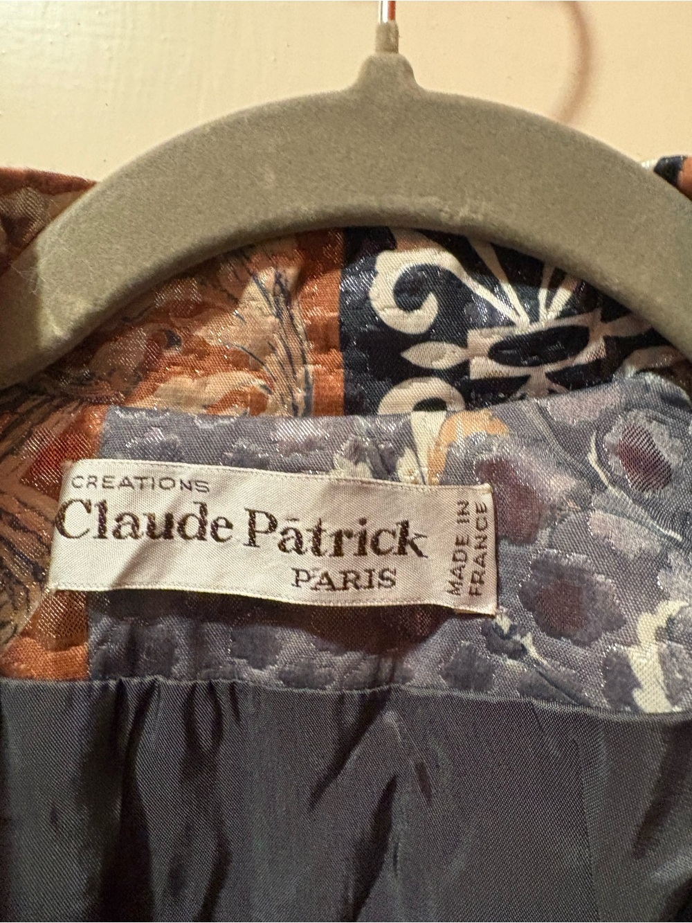 Vintage Claude Patrick Paris gray oversize patchwork tapestry long jacket art - Picture 7 of 8